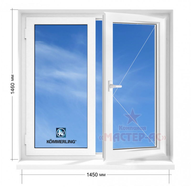 Окно Kommerling в 9-ти этажку (полька) двухстворчатое 1450 x 1460 мм