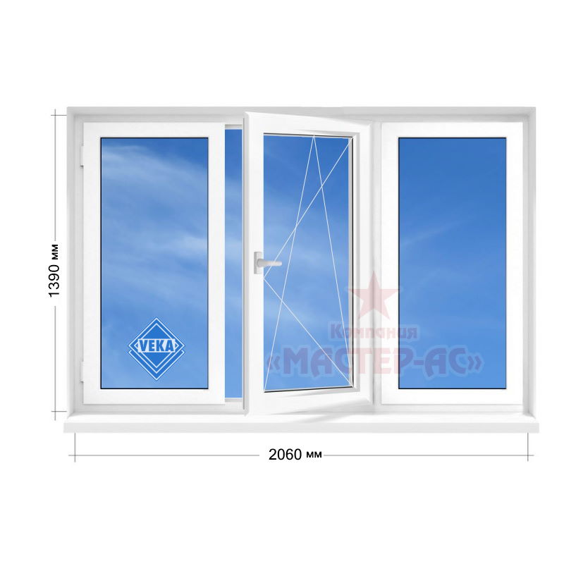 Окно VEKA в 5-ти этажку трехстворчатое 2060 x 1360 мм